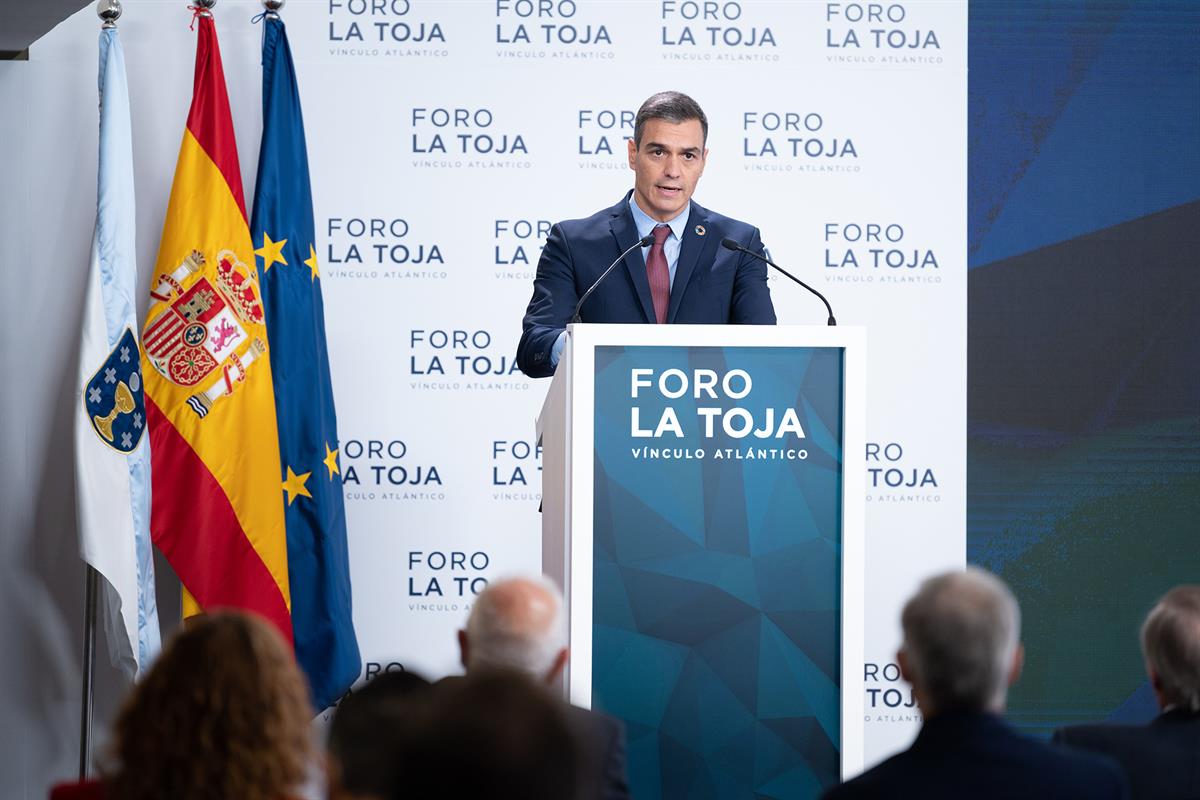 3/10/2020. Pedro Sánchez clausura el II Foro La Toja-Vínculo Atlántico. El presidente del Gobierno, Pedro Sánchez, durante su intervención e...